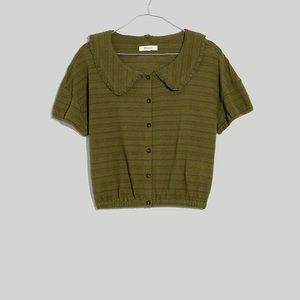 Madewell ruffle collared crop top olive
